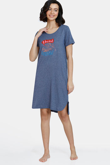 Buy Zivame Looney Tunes Knit Cotton Knee length Nightdress - Medieval Blue